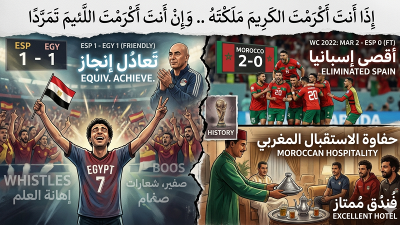 مثال للحقارة: مدرب المنتخب المصري شتمته الجماهير الإسبانية وأهانت مصر فشكرها، وأكرمه المغرب وأحسن استقباله فانتقده وأساء إليه