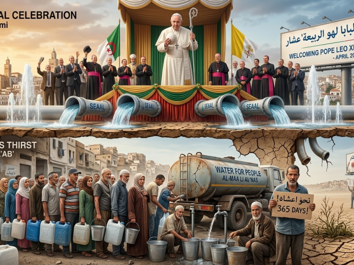 مؤسسة “الجزائرية للمياه” تستنفر معداتها لضمان التزويد بالمياه خلال زيارة “البابا” ولمدة إقامته طيلة مساره في الجزائر، ليعود العطش للمواطن مباشرة بعد رحيله