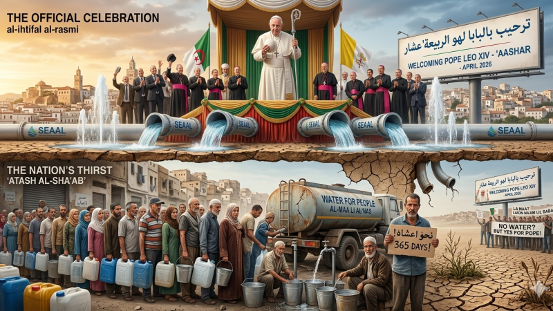 مؤسسة “الجزائرية للمياه” تستنفر معداتها لضمان التزويد بالمياه خلال زيارة “البابا” ولمدة إقامته طيلة مساره في الجزائر، ليعود العطش للمواطن مباشرة بعد رحيله