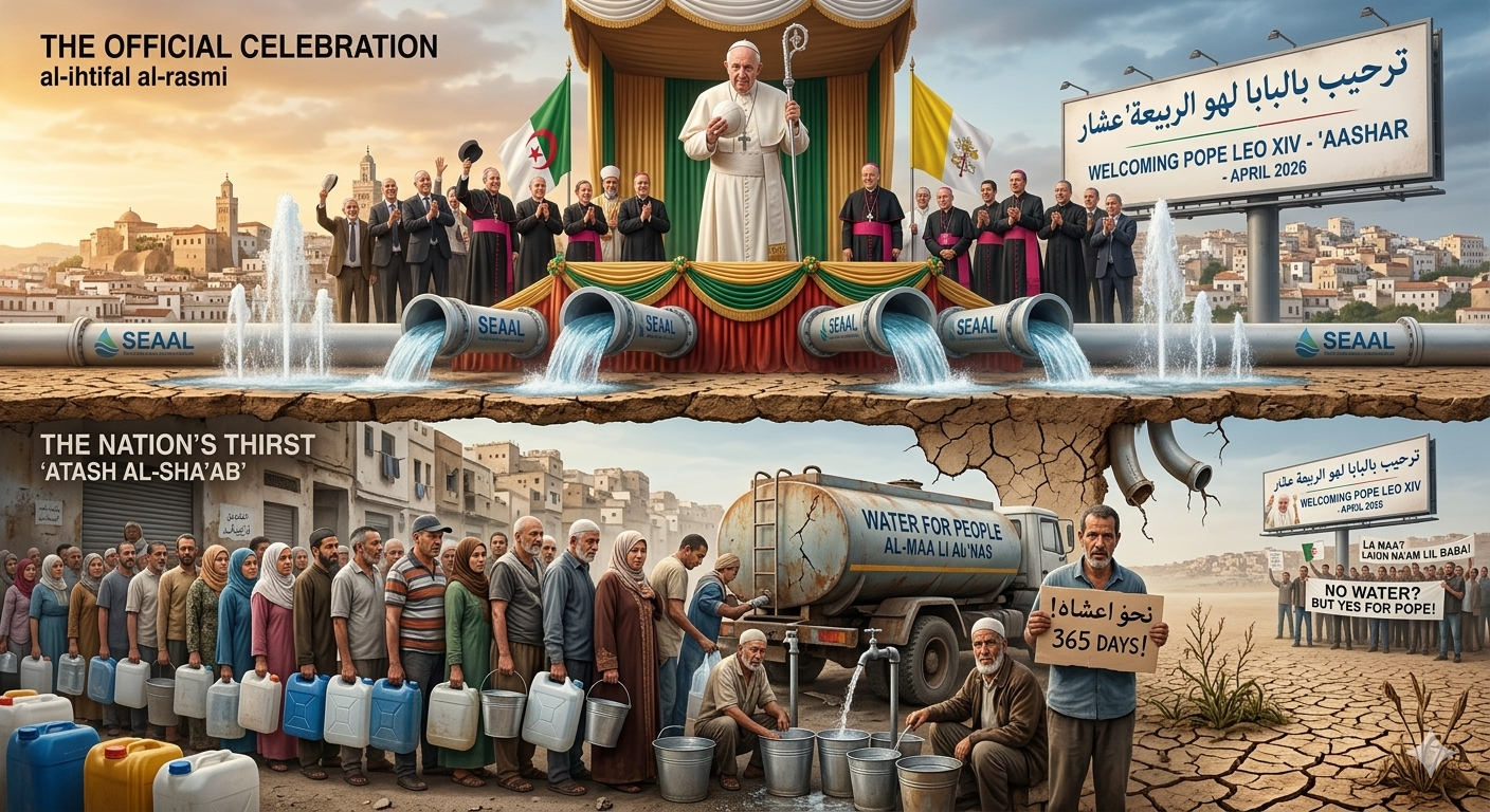 مؤسسة “الجزائرية للمياه” تستنفر معداتها لضمان التزويد بالمياه خلال زيارة “البابا” ولمدة إقامته طيلة مساره في الجزائر، ليعود العطش للمواطن مباشرة بعد رحيله