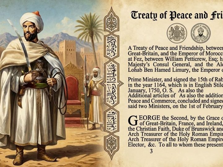 وثيقة تاريخية لاتفاقية دبلوماسية هامة بين بريطانيا والمغرب في القرن الثامن عشر (معاهدة سلام وصداقة 15 يناير1750)