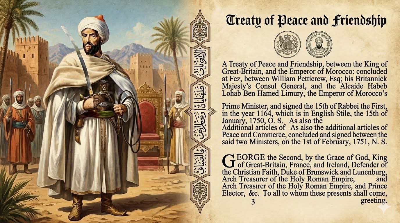 وثيقة تاريخية لاتفاقية دبلوماسية هامة بين بريطانيا والمغرب في القرن الثامن عشر (معاهدة سلام وصداقة 15 يناير1750)