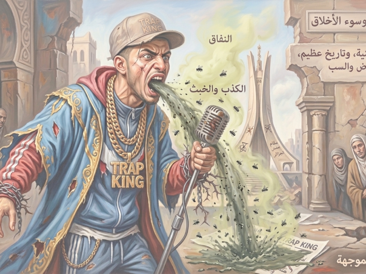 الرابور الجزائري المفلس”رجيم” نموذج انهيار منظومة القيم نتيجة الضغط والقهر وغياب المشروع الثقافي الحقيقي ومُنتَج تربية بيوت الذعارة، يتقيأ خبث ما شربه في ثكنات العسكر