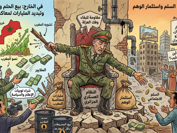 اهتراء النظام العسكري الجزائري ومقاومة البقاء في السلطة وفك العزلة : في الداخل بيع السلم واستثمار الوهم وفي الخارج بيع الحلم وشراء الدعم بملايير الدولارات لمعاكسة المغرب