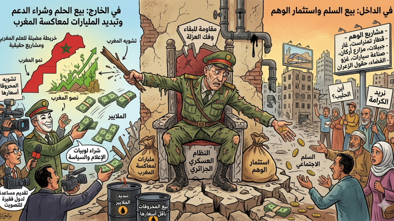 اهتراء النظام العسكري الجزائري ومقاومة البقاء في السلطة وفك العزلة : في الداخل بيع السلم واستثمار الوهم وفي الخارج بيع الحلم وشراء الدعم بملايير الدولارات لمعاكسة المغرب