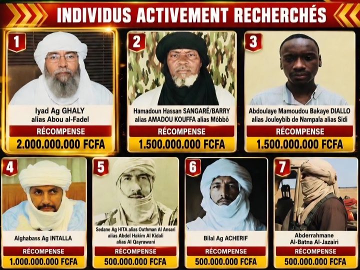 حكومة دولة مالي تخصص مكافأة مالية لأي شخص يدلي بمعلومات تؤدي إلى اعتقال أو تحييد مجموعة من الأفراد، قادة الجماعات المسلحة، من بينهم جزائريون عملاء للجزائر
