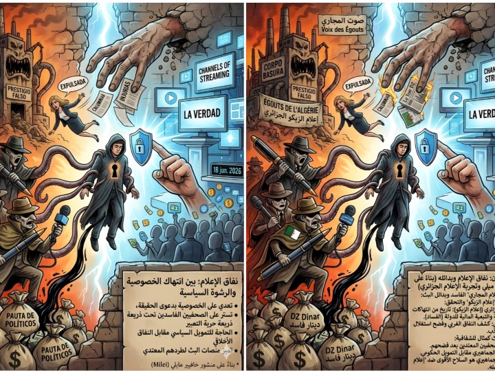 انتقاد الرئيس الأرجنتيني الحاد لإعلامه الشاذ الملقب ب”إعلان القمامة” ينطبق تماما على “الكيان الإعلامي” الجزائري الفاسق والفاسد، الملقب ب”إعلام الزيڭو” (قناة الصرف الصحي)