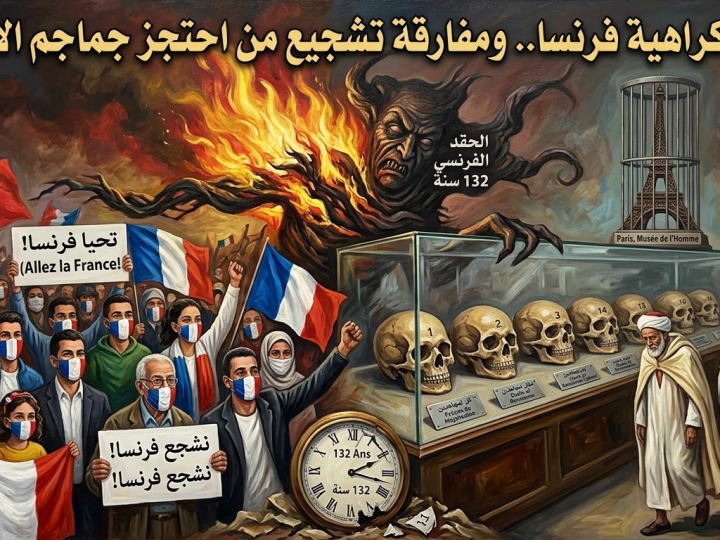 جَزَائِرِيُّونَ يرْفَعُونَ الْعَلَمَ الْفَرَنْسِيَّ تَشْجِيعًا لِمُنْتَخَبِ فَرَنْسَا بَعْدَ تَأَهُّلِهِ إِلَى الدَّوْرِ نِصْفِ النِّهَائِيِّ، ضِدًّا عَلَى الْمَغْرِبِ، وَمُشَجِّعُونَ فَرَنْسِيُّونَ يحْرِقُونَ الْعَلَمَ الْجَزَائِرِيَّ وَيَرْمُونَهُ