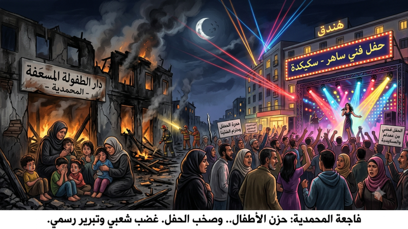 اَلْجَزَائِرُ الْمُتَوَحِّشَةُ: حَفْلٌ فَنِّيٌّ سَاهِرٌ سَاعَاتٍ بَعْدَ الْفَاجِعَةِ الَّتِي أَوْدَتْ بِحَيَاةِ 11 طِفْلًا يَتِيمًا وَمُرَبِّيَتِهِمْ حَرْقًا ، يثيرُ مَوْجَةً مِنَ الْغَضَبِ وَالِاسْتِنْكَارِ