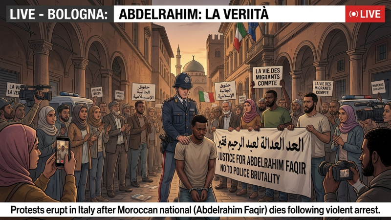 عدسة الجيران تفضح المستور: مواطن مغربي يلقى حتفه إثر عملية اعتقال عنيفة من قبل الشرطة في إيطاليا أشعلت مظاهرات منددة في مدينة بولونيا للمطالبة بالعدالة