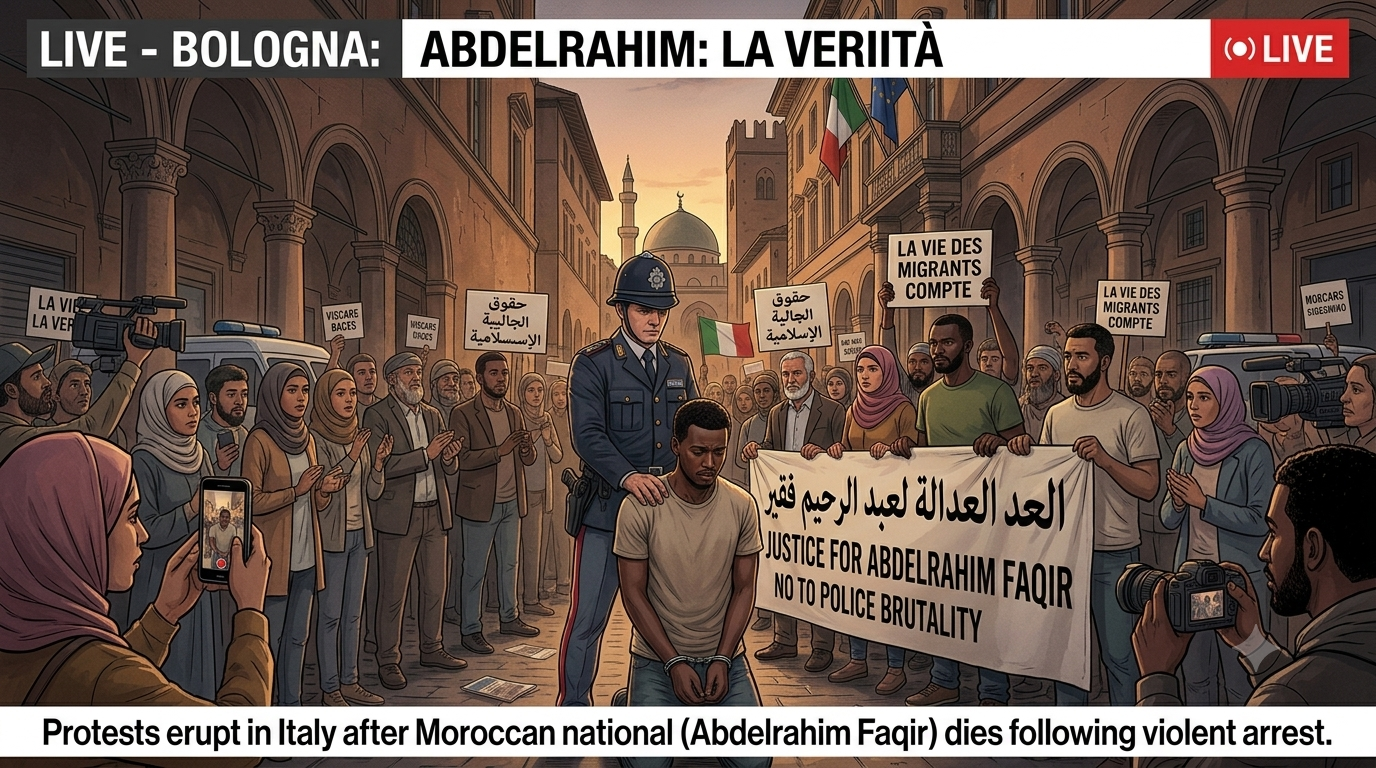 عدسة الجيران تفضح المستور: مواطن مغربي يلقى حتفه إثر عملية اعتقال عنيفة من قبل الشرطة في إيطاليا أشعلت مظاهرات منددة في مدينة بولونيا للمطالبة بالعدالة