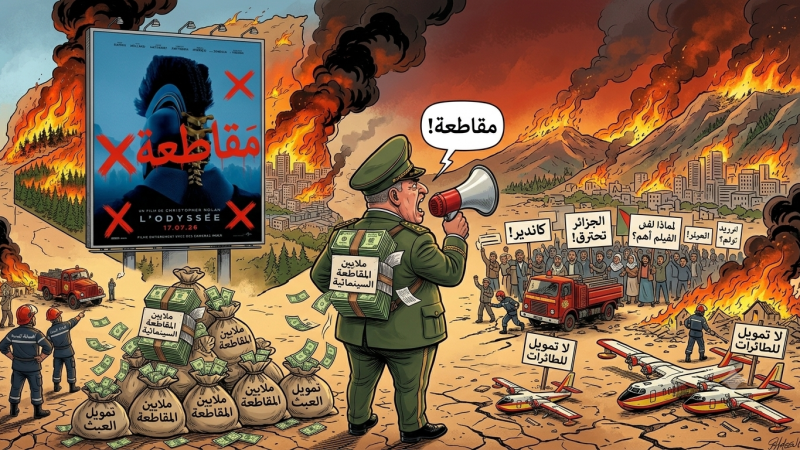 فِيلْمٌ فِي الْمَغْرِبِ وَنِيرَانٌ فِي الْجَزَائِرِ: أموال جَزَائِرِيَّةٌ لِحَمْلَةِ مُقَاطَعَةِ فِيلْمِ “لُودِيسِي” (l’odyssée) صُوِّرَتْ مَشَاهِدُهُ بِمُدُنِ الصَّحْرَاءِ الْمَغْرِبِيَّةِ…وَعَجْزٌ تَامٌّ أَمَامَ حَرَائِقِ الدَّاخِلِ