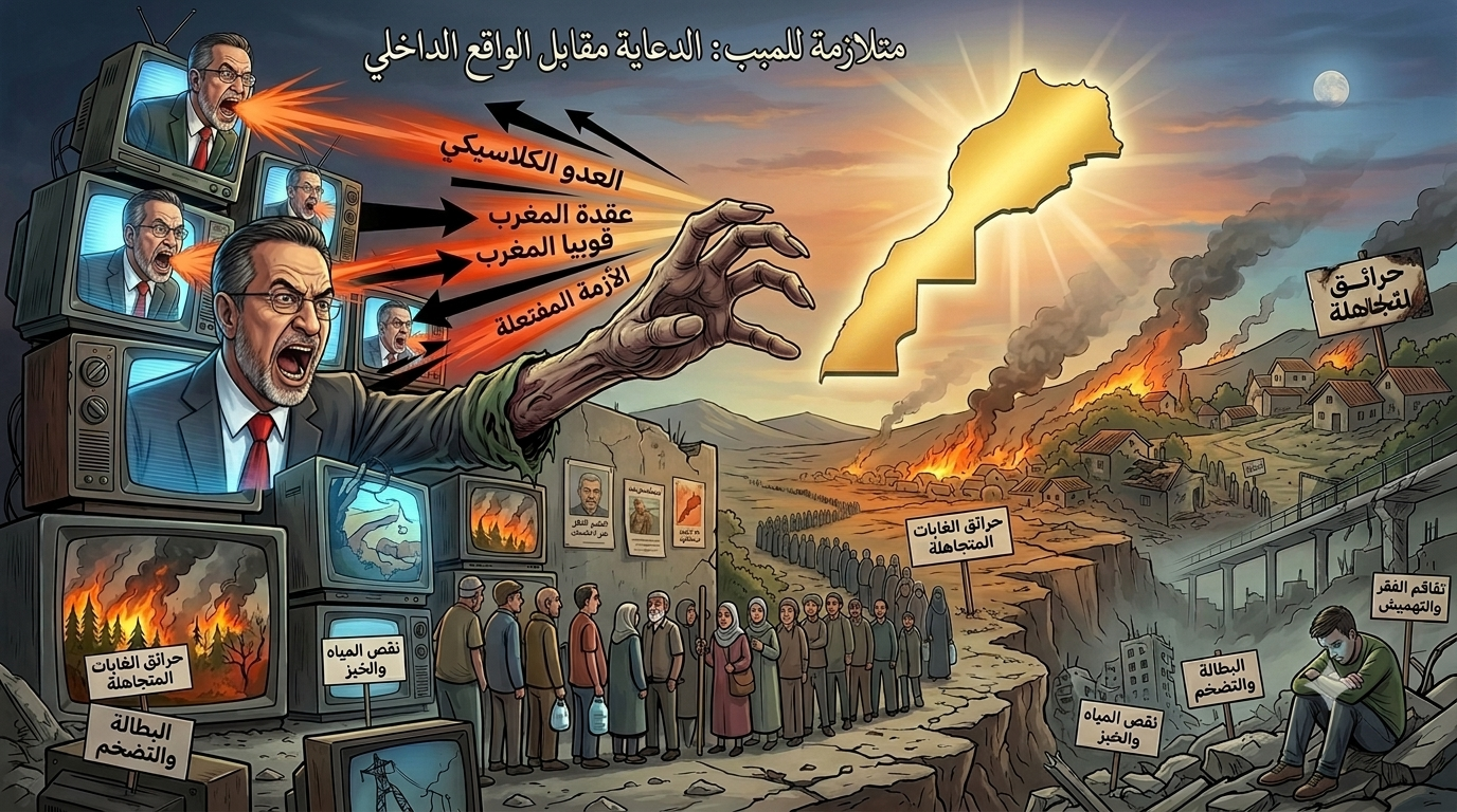 مُتَلَازِمَةُ الْمَغْرِبِ، مَرَضٌ لَا عِلَاجَ لَهُ: كَيْفَ يَصْنَعُ إِعْلَامُ النِّظَامِ الْعَسْكَرِيِّ الْجَزَائِرِيِّ عَدُوًّا وَهْمِيًّا لِتَجَاهُلِ أَزَمَاتِ الدَّاخِلِ وَحِكْمَةُ التَّجَاهُلِ الْمَغْرِبِي فِي مُوَاجَهَةِ عَبَثِ التَّصْعِيدِ