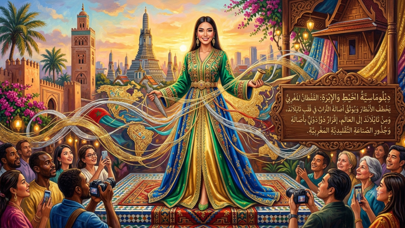 دِبْلُومَاسِيَّةُ الْخَيْطِ وَالْإِبْرَةِ: الْقَفْطَانُ الْمَغْرِبِيُّ يَخْطَفُ الْأَنْظَارَ وَيُوَثِّقُ أَصَالَةَ التُّرَاثِ فِي قَلْبِ تَايْلَانْدَ، وَمِنْ تَايْلَانْدَ إِلَى الْعَالَمِ، إِقْرَارٌ دَوْلِيٌّ بِأَصَالَةِ وَجُذُورِ الصِّنَاعَةِ التَّقْلِيدِيَّةِ الْمَغْرِبِيَّةِ