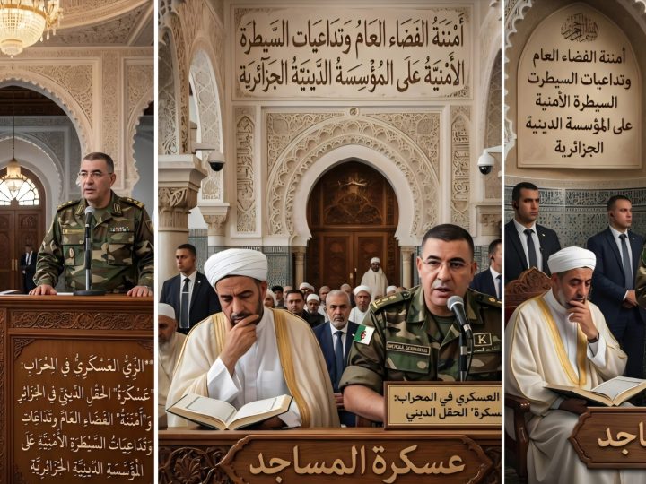 اَلزَّيُّ الْعَسْكَرِيُّ فِي الْمِحْرَابِ: “عَسْكَرَةُ” الْحَقْلِ الدِّينِيِّ فِي الْجَزَائِرِ وَ”أَمْنَنَةُ” الْفَضَاءِ الْعَامِّ وَتَدَاعِيَاتِ السَّيْطَرَةِ الْأَمْنِيَّةِ عَلَى الْمُؤَسَّسَةِ الدِّينِيَّةِ الْجَزَائِرِيَّةِ