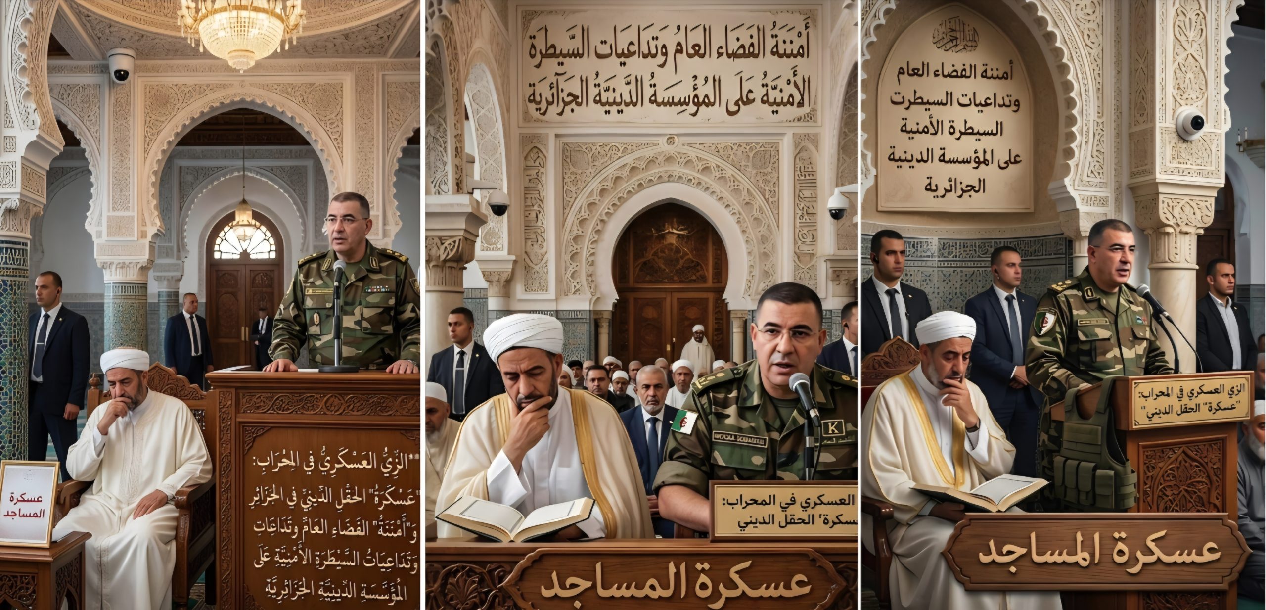 اَلزَّيُّ الْعَسْكَرِيُّ فِي الْمِحْرَابِ: “عَسْكَرَةُ” الْحَقْلِ الدِّينِيِّ فِي الْجَزَائِرِ وَ”أَمْنَنَةُ” الْفَضَاءِ الْعَامِّ وَتَدَاعِيَاتِ السَّيْطَرَةِ الْأَمْنِيَّةِ عَلَى الْمُؤَسَّسَةِ الدِّينِيَّةِ الْجَزَائِرِيَّةِ