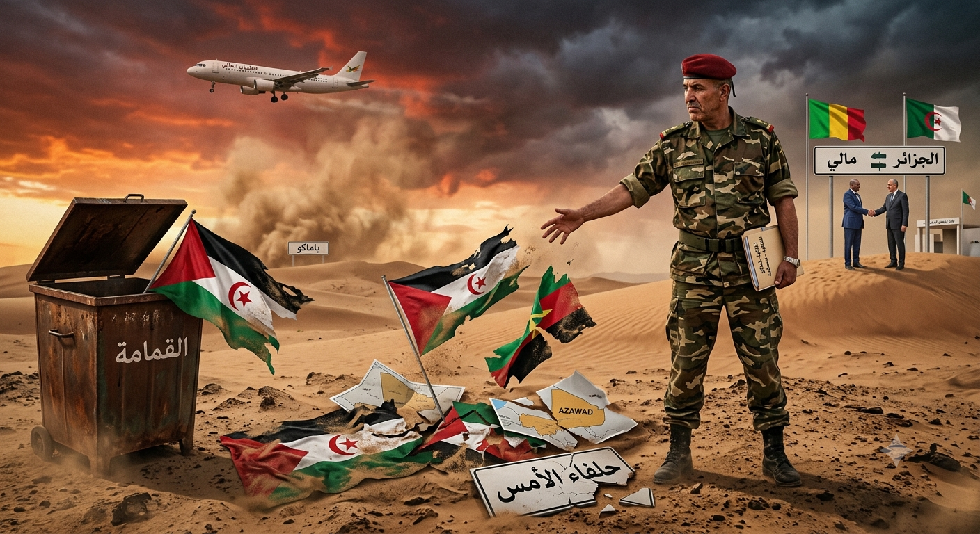 رِمَالُ السَّاحِلِ الْمُتَحَرِّكَةُ: «عُقْدَةُ الصَّحْرَاءِ» تَدْفَعُ الْجَزَائِرَ لِلتَّخَلِّي عَنْ أَوْرَاقِهَا… ضَحَّتْ بِحُلَفَائِهَا الْأَزَوَادِيِّينَ لِإِرْضَاءِ مَالِي وَدَرْسٌ قَاسٍ لِلْبُولِيسَارِيُو الذَّاهِبَةِ لِلْقُمَامَةِ