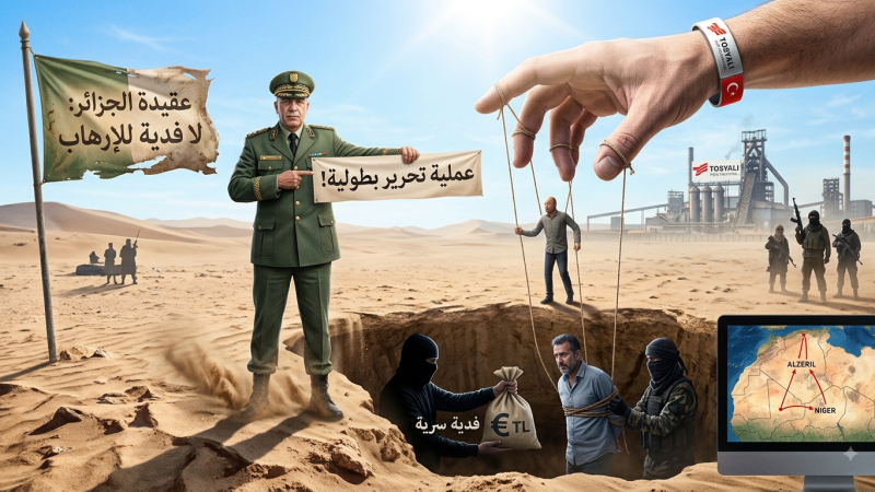 وَهْمُ الْبُطُولَةِ الْعَسْكَرِيَّةِ الْجَزَائِرِيَّةِ: الْمَصَالِحُ التُّرْكِيَّةُ وَرَاءَ تَحْرِيرِ الرَّهِينَةِ التُّرْكِيِّ-الأَلْمَانِيِّ بِالسَّاحِلِ… مِنْ وَهْرَانَ إِلَى هَامْبُورْغَ عَبْرَ النِّيجَرِ.. اللَّغْزُ الْمَكْتُومُ وَرَاءَ الرَّهِينَةِ وَذَهَبِ الصَّحْرَاءِ