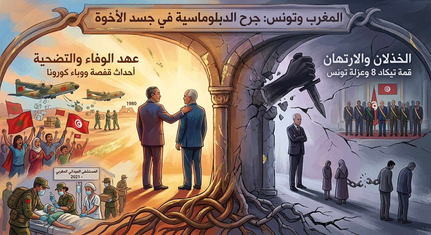 تُونِسُ وَالْمَغْرِبُ.. حِينَ تَطْعَنُ الْحِسَابَاتُ السِّيَاسِيَّةُ قَلْبَ الْأُخُوَّةِ التَّارِيخِيَّةِ: مِنْ أَحْدَاثِ قَفْصَةَ إِلَى الْمُسْتَشْفَى الْمَيْدَانِيِّ لِكُورُونَا.. هَلْ نَسِيَ النِّظَامُ التُّونِسِيُّ تَضْحِيَاتِ الْمَغْرِبِ؟